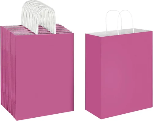 Miniatura 11 de Oikss - Paquete de 50 bolsas de papel kraft marrón natural con asas, tamaño grande, 10x5x13, para regalos de cumpleaños, compras al por menor