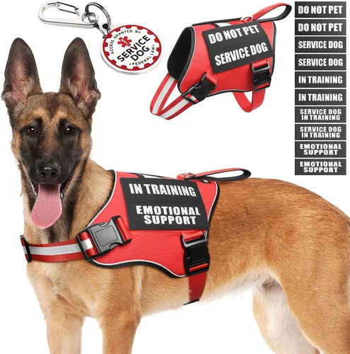 Miniatura 22 de Arnés de chaleco para perro de servicio+Etiqueta de identificación+10 parches, etiqueta de perro de servicio metálica y chaleco reflectante de apoyo