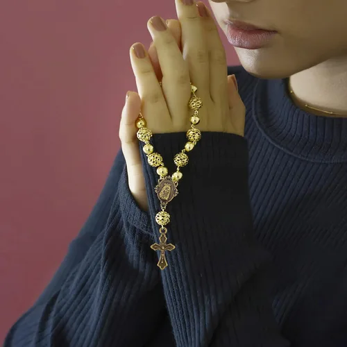 Miniatura 6 de 50 piezas Dijes de Cruz y Centro de Rosario Medalla Milagrosa Colgantes de Crucifijo de Jesús Tibetano Eslabones de Araña Ovalados de Virgen María