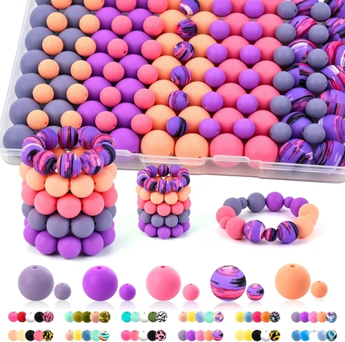 Miniatura 8 de Más de 120 cuentas de silicona a granel, cuentas focales de goma para hacer llaveros con diamantes de imitación de lentejas, cuentas de silicona