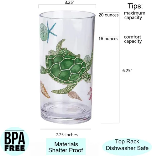 Miniatura 2 de KX-WARE Sea Ocean Life Vaso de plástico de 20 onzas, juego de vasos de vidrio para bebidas mixtas, juego de 4 multicolor