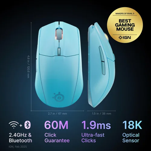 Miniatura 2 de SteelSeries Ratón inalámbrico Rival 3 Gen 2 para juegos - 2.4 GHz y Bluetooth - Sensor óptico TrueMove Air de 18000 DPI - Durabilidad de 60 millones