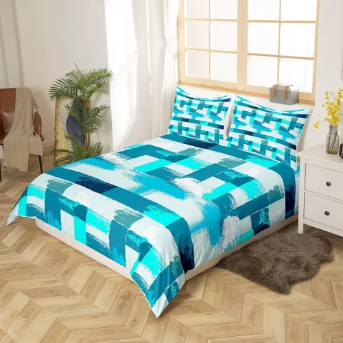 Miniatura 2 de Feelyou Juego de ropa de cama color verde azulado, tamaño individual, funda de edredón turquesa, azul, gris, grunge, degradado, para niños, niñas