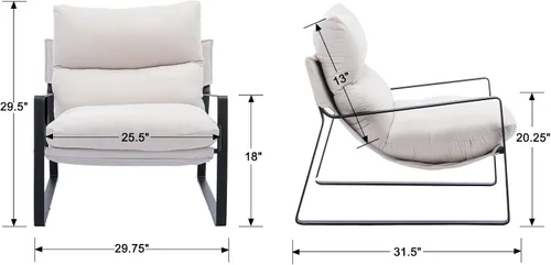 Miniatura 2 de Ya-Home Silla de Acento Mid-Century, Silla Lateral Cómoda con Reposabrazos de Tela Chenille, Silla de Ocio Tapizada con Marco de Metal Negro