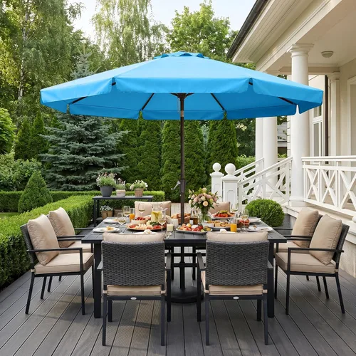 Miniatura 2 de ABCCANOPY - Sombrilla de patio de 9 pies con bordes ondulados, sombrilla de mesa para exteriores con inclinación y manivela, sombrilla de fibra