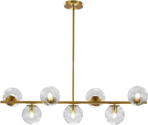 Miniatura 12 de KCO Iluminación Moderna de 7 Luces de Níquel Cepillado en Metal Grande Lámpara de Techo Nórdica con Globo de Vidrio Transparente Lámpara Colgante