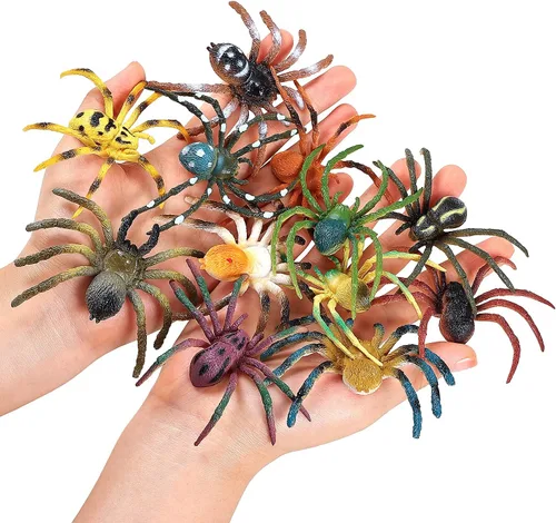JOKFEICE Spider Toys - 12 figuras realistas de araña, figuras de tarántula coloridas para decoración de Halloween, juguete educativo temprano,