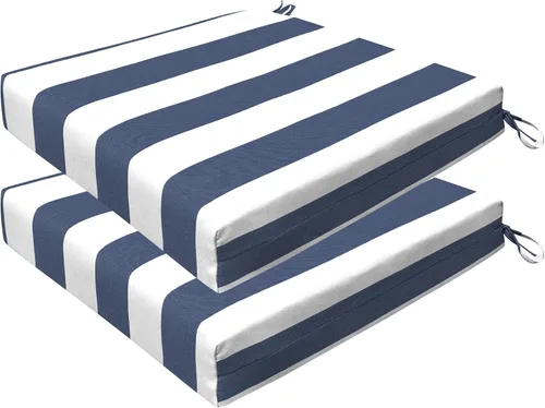 Honeycomb Juego de 2 cojines de asiento para exteriores, 20 x 20, cojines para sillas de comedor con rayas Cabana azul y blanco para muebles de patio