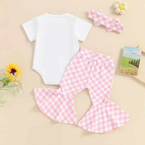 Miniatura 151 de Sejardin Ropa de verano para bebé y niña, recién nacida, manga corta, con letras, mameluco elástico con diadema