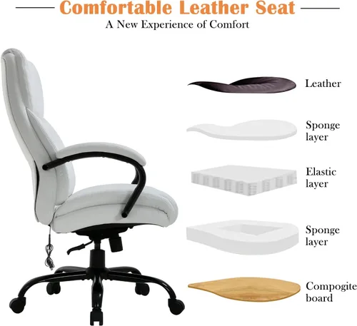 Miniatura 4 de Silla de oficina ergonómica grande y alta, asiento ancho de 500 libras, silla de masaje para oficina en casa, respaldo alto, ajustable, giratoria
