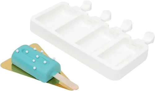 Miniatura 25 de Pastry Tek - Moldes para paletas de 4 cavidades, 10 moldes rectangulares para tartas, flexibles, congelables, de silicona blanca, fáciles