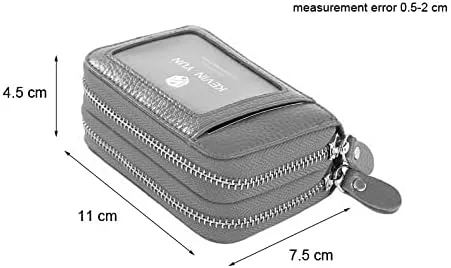 Miniatura 2 de Portatarjetas de identificación para mujer, de cuero con doble cremallera para mujer, cartera de crédito de gran capacidad