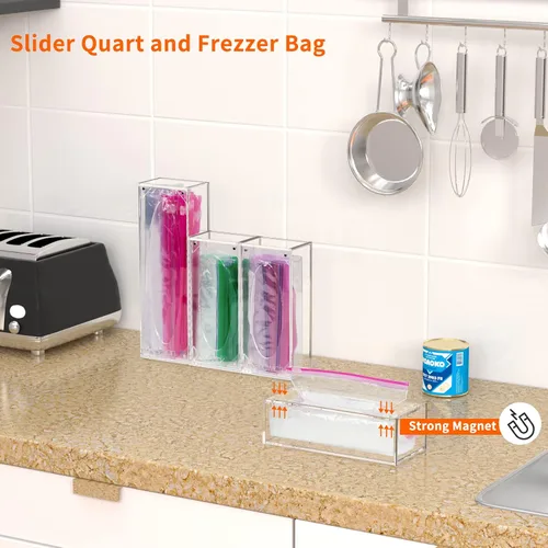 Miniatura 6 de FEMELI Organizador de almacenamiento de bolsas de alimentos, caja de acrílico para cajones de cocina, compatible con un galón, cuarto deslizante
