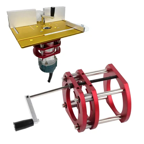 Miniatura 7 de ViaGasaFamido Router Lift 4 Jaw Lifting Jack Plataforma de sujeción Sistema de elevación de mesa de enrutador (rojo)