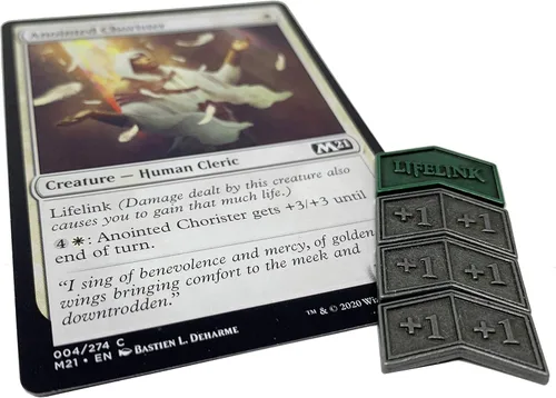 Miniatura 5 de Citadel Black MTG - Contadores de palabras clave de metal, juego de 24 fichas reversibles, incluye bolsa de cordón, acabado de metal antiguo