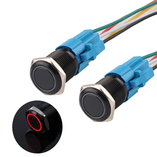 Miniatura 11 de Interruptor de botón con cierre de 0.630 in, anillo 3A, LED, 12V-24V, interruptor de botón de metal negro, carcasa de aluminio autobloqueante
