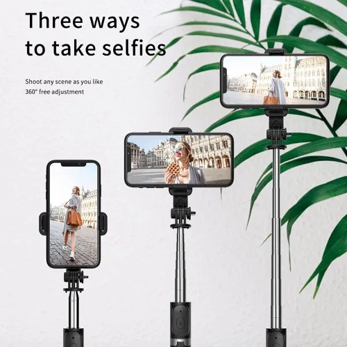 Miniatura 4 de Trípode para selfie, soporte de trípode 4 en 1 con control remoto inalámbrico desmontable, soporte para teléfono inteligente compatible con iPhone