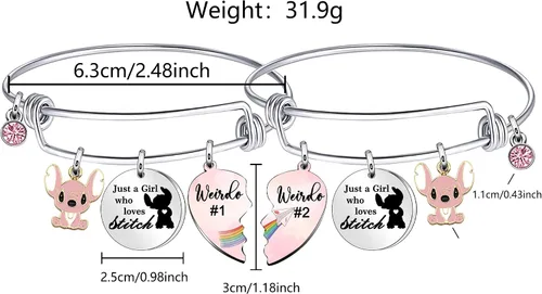 Miniatura 2 de Ketaki 2 pulseras Weirdo 1 Weirdo 2, mejor amiga, regalos para niñas y mujeres, cumpleaños, Navidad, graduación, amistad, joyería con dije de Just A