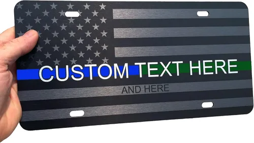 Miniatura 69 de JASS GRAPHIX Placa de matrícula personalizada con la bandera estadounidense de línea amarilla, homenaje personalizado a despachadores y operadores