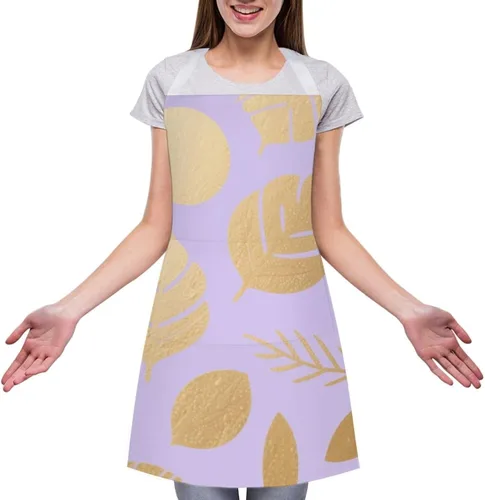 Miniatura 3 de MUSM Apron for Adults - 27.6 X 31.5 Inch, Heavy-Duty Polyester Aprons with Two Large Pockets, Waterproof Leaf Print Pattern Kitchen Apron for