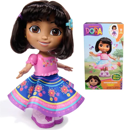 Dora, Baila conmigo Dora, muñeca interactiva que baila con 2 faldas, frases bilingües y música, juguetes para niñas y niños a partir de 3 años