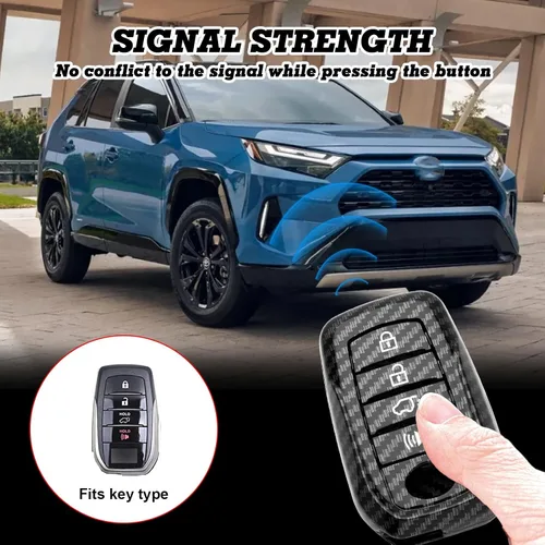 Miniatura 4 de x xotic tech Funda para llavero de ABS con patrón de fibra de carbono negra brillante, compatible con Toyota Land Cruiser, 4Runner Hignlander, Rav4