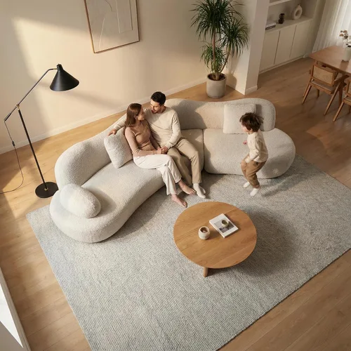Miniatura 16 de SSC SATITUNCASA - Sofá modular curvo de 102.36 pulgadas, acogedor sofá Boucle para sala de estar, sofá de 4 plazas color crema con almohadas, sofá