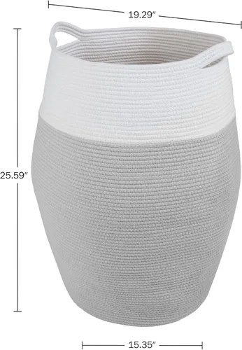 Miniatura 2 de Home-Complete - Cesta de lavandería curvada de cuerda de algodón con asas para sala de estar, dormitorio, baño, guardería y cuarto de servicio (gris)