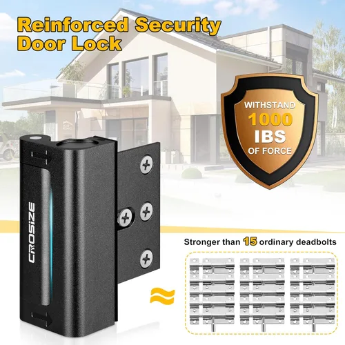 Miniatura 2 de Cerradura de seguridad para puertas del hogar, cerradura de refuerzo de metal mejorada, cerradura de seguridad para puertas de 3 pulgadas que Negro
