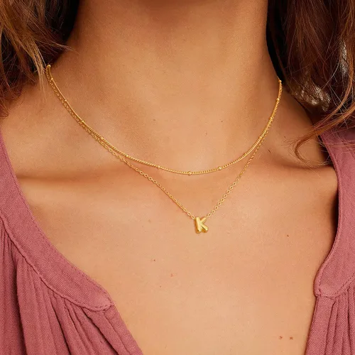 Miniatura 3 de Collar de letras doradas y plateadas, con inicial en capas para mujer, pequeños collares con dije, gargantilla delicada, collar lindo apilable