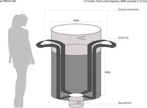 Miniatura 2 de Bolsa de envase intermedia a granel flexible de polipropileno pesado de 43 "para 1,3 yardas cúbicas de embalaje de plástico a granel bolsa 2600LBS