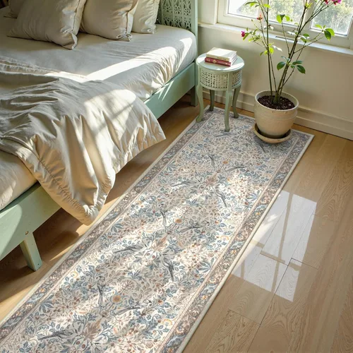 Miniatura 9 de Beeiva Alfombra Lavable para Pasillo 2x6 pies - Beige Vintage Resistente a Manchas Alfombra Floral para Cocina, Alfombras Bohemias