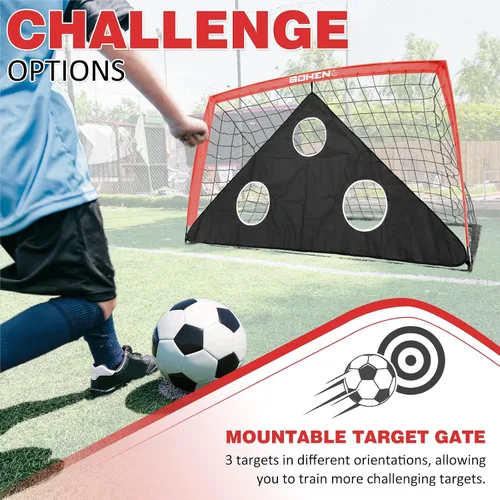 Miniatura 3 de BOHEN 6x4 FT Kids Soccer Goals with Carry Bag, Portable Folding Soccer Net for Backyard Training, Indoor/Outdoor Use for Youth and Adult Rojo