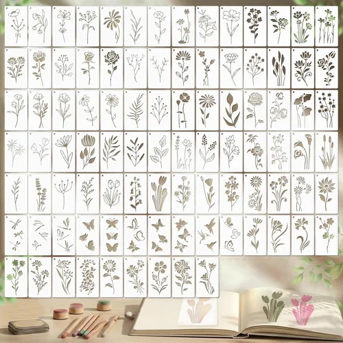 Marspark 66 plantillas pequeñas de primavera para manualidades, plantillas reutilizables de 3 pulgadas para pintar sobre madera, plantillas de