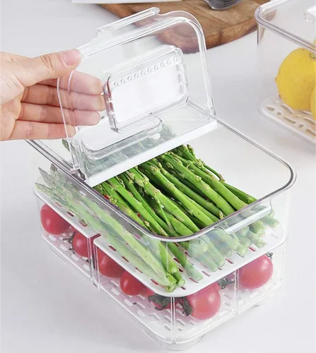 Miniatura 3 de SANNO Contenedores de almacenamiento de frutas y verduras, contenedores de almacenamiento de alimentos para refrigerador, organizador apilable