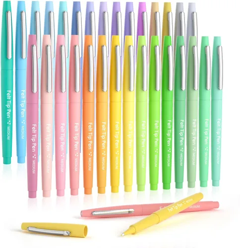 Lelix Rotuladores de punta de fieltro de 30 colores, rotuladores de punta media de color pastel, rotuladores de punta de fieltro para diario, 30