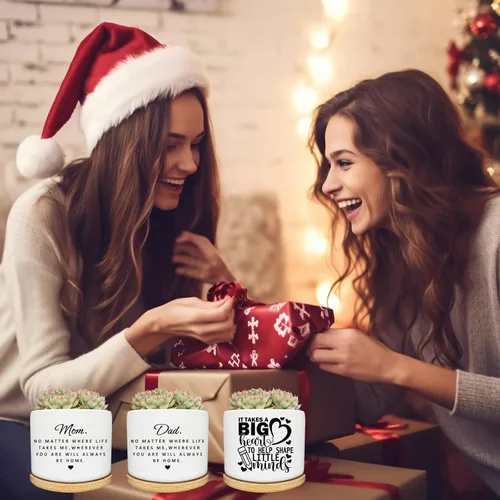 Miniatura 7 de Maceta para Suculentas para Papá - Linda Maceta de 3 Pulgadas Regalo para Papá de Hija o Hijo con Bandeja de Bambú, Mejores Regalos de Jardinería