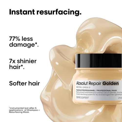 Miniatura 3 de L'Oréal Professionnel Paris Absolut Repair Golden Mask - Repara daños y proporciona brillo para cabello fino a medio, seco y dañado