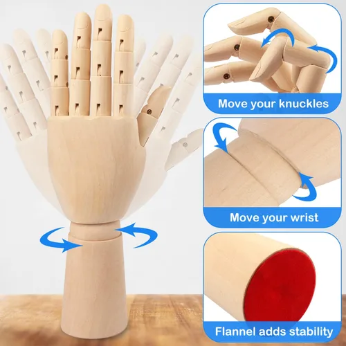 Miniatura 3 de Modelo de mano de madera, 4 piezas, 12 pulgadas, mano izquierda y derecha, figura de maniquí para exhibición de joyas a mano, decoración, bocetos