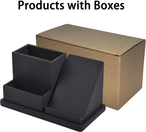 Miniatura 8 de Organizador de escritorio de piel sintética para bolígrafos/lápices, caja de almacenamiento multifunción para teléfono celular/control remoto con 3