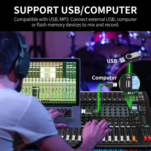 Miniatura 2 de XTUGA Mezclador de Audio de 12 Canales Mezclador de Sonido Mesa de Mezclas, Interfaz de Audio, Mezclador DJ Consola de Audio para Karaoke en Vivo