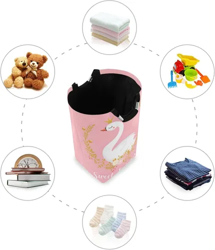 Miniatura 4 de senya Cesta de almacenamiento grande con asas y diseño de princesa cisne, organizador plegable para ropa sucia, juguetes Multi 2