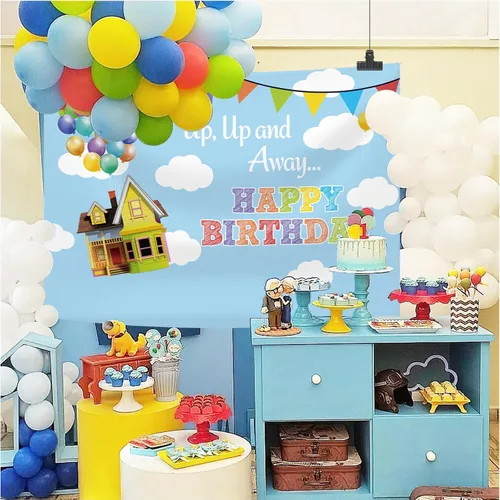 Miniatura 4 de UP - Fondo de fotografía para fiesta de cumpleaños, decoración de fiesta de cumpleaños para niños, decoración de fiesta de cielo azul y nubes
