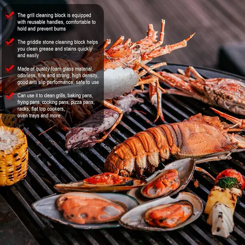 Miniatura 5 de Dunzy Paquete de 9 parrillas de limpieza de ladrillos con bloques de piedra pómez, limpiador de parrilla de limpieza de parrilla con mango