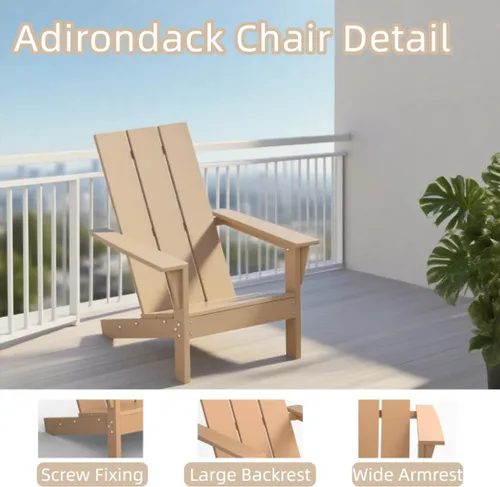 Miniatura 4 de 3 sillas Adirondack resistentes a todo tipo de clima, silla Adirondack de plástico HDPE con mesa de textura de madera, silla de césped para piscina