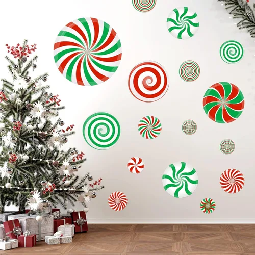 Miniatura 2 de 126 Piezas de Adhesivos de Pared de Navidad, Decoraciones de Dulces de Navidad, Adhesivos de Pared de Navidad, Adhesivos de Suelo de Menta para Rojo