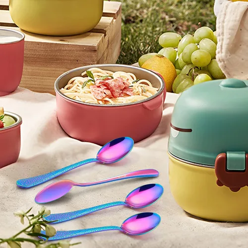 Miniatura 3 de LIANYU Cuchara de acero inoxidable para niños de 9 piezas, lindas cucharas para niños, juego de cubiertos para niños, juego de cubiertos para niños