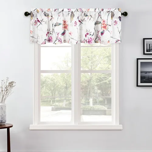 Miniatura 27 de VOGOL Cenefa de pájaro y bayas, decoración clásica de ventana de campo americano con estampado botánico, cortina de bolsillo para barra fácil