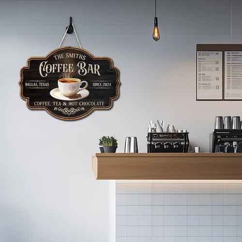 Miniatura 6 de THUYPT Letrero de Café Personalizado, Placa de Letrero de Café de Madera para Colgar en la Pared Decoraciones de Bar de Café, Estación de Café
