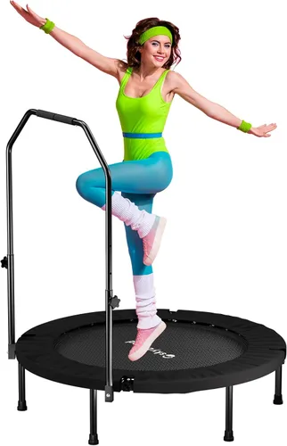 SkyBound Rebounder Trampoline for Adults - Indoor Mini Trampoline with Bar, Fitness Rebounder with 3 Adjustable Foam Handles, Exercise Trampoline